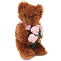Медведь с розовыми розами. Мягкая игрушка, цвет: коричневый